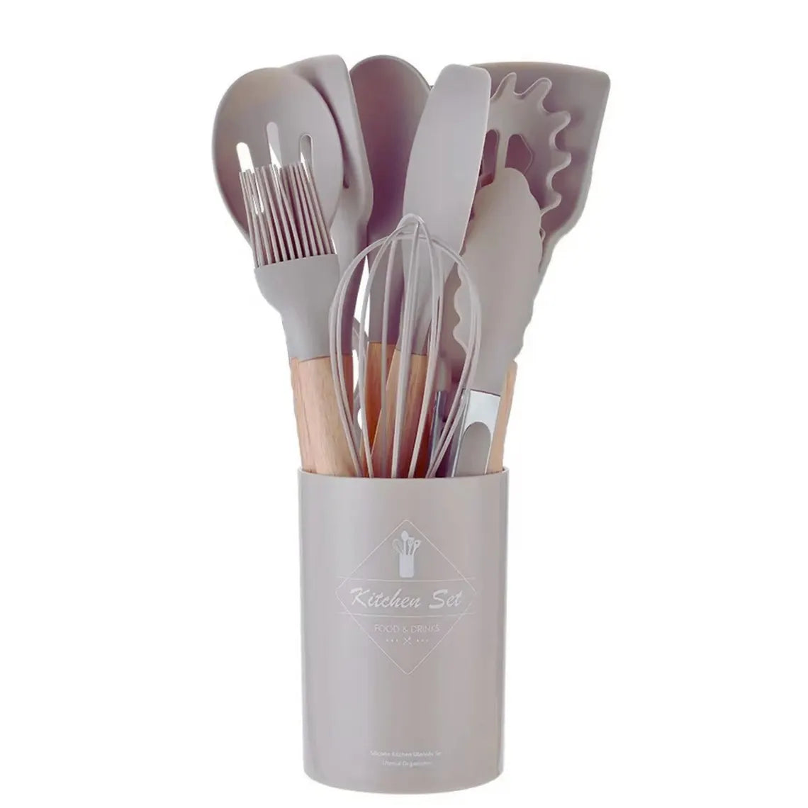 12-Piece Silicone Kitchen Utensil Set with Wooden Handles, Nonstick Cookware Safe Tools