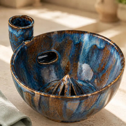 Blue Ceramic Fruit Rinser Bowl Self Draining Berry Colander Water Vortex Produce Washer Modern Kitchen Gift
